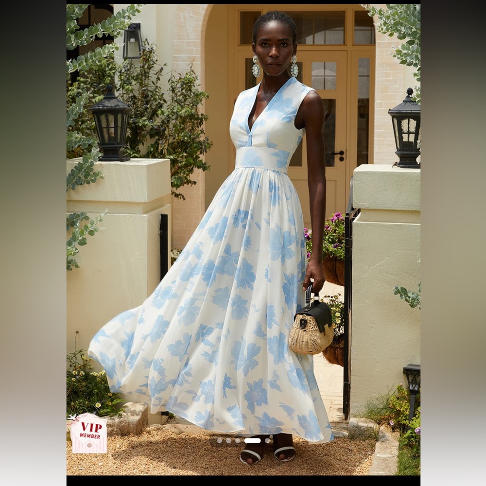 Chic Blue Floral Maxi Dress - Picture 3 of 8